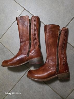 BED|STU "Latifah" Rustic Chestnut Zip-Up Mid-Calf Handmade Leather Boots
